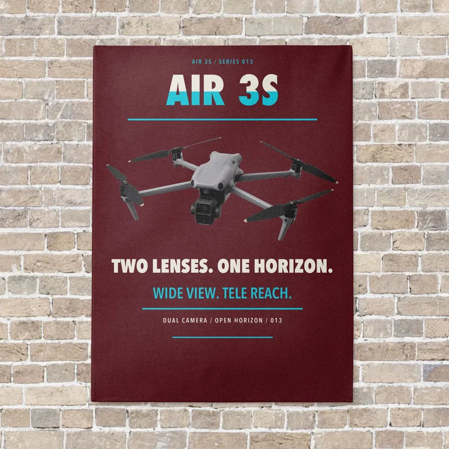 DJI Air 3S vertical canvas print - no frame - dark red background