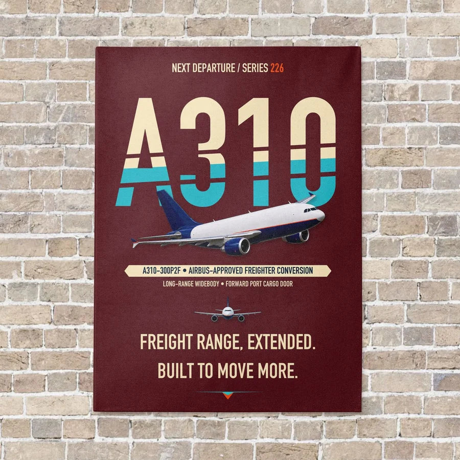 Airbus A310-300P2F vertical canvas print - no frame - dark red background