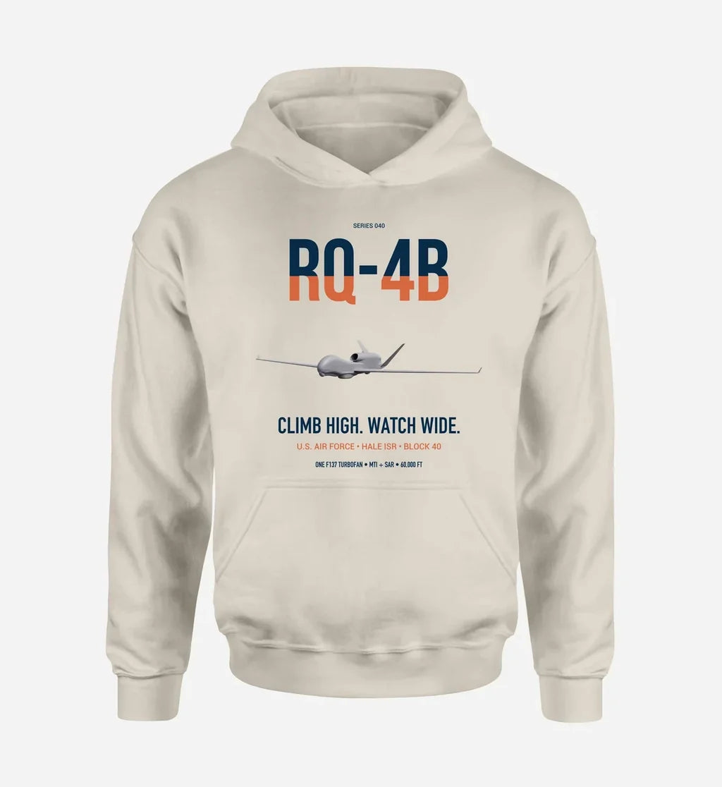 RQ-4B Global Hawk design on khaki double-side hoodie, single-side print