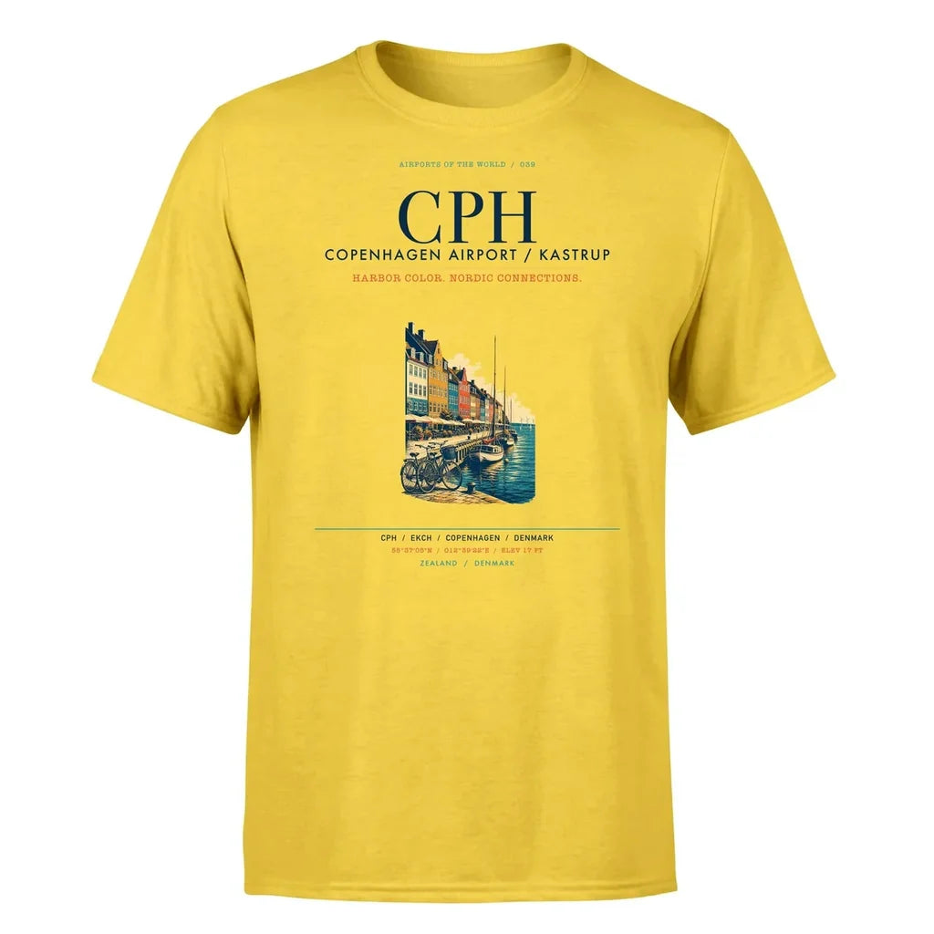 Copenhagen Airport (CPH) T-Shirt single-side front print in Yellow | copenhagen-cph-airport-double-side-t-shirt