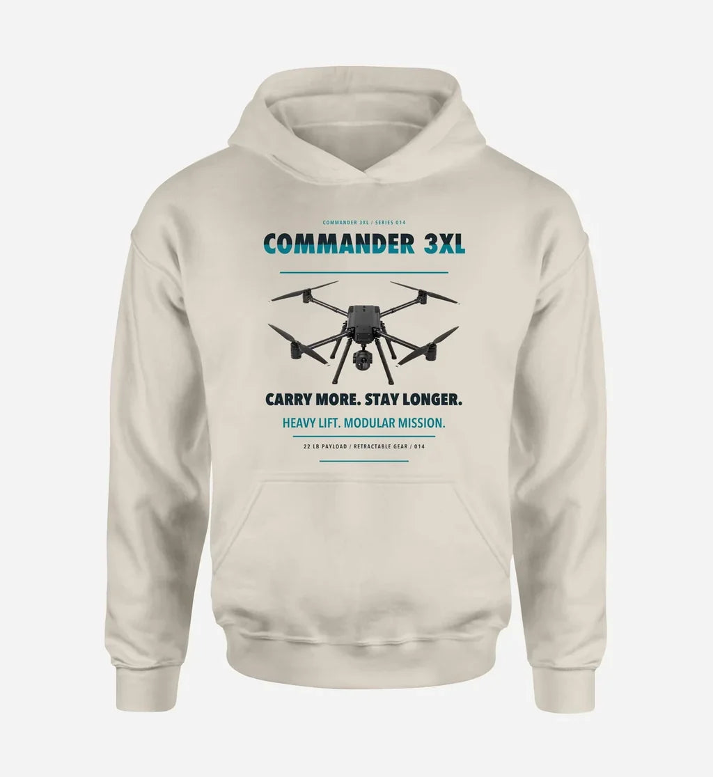 Draganfly Commander 3XL design on khaki hoodie single side