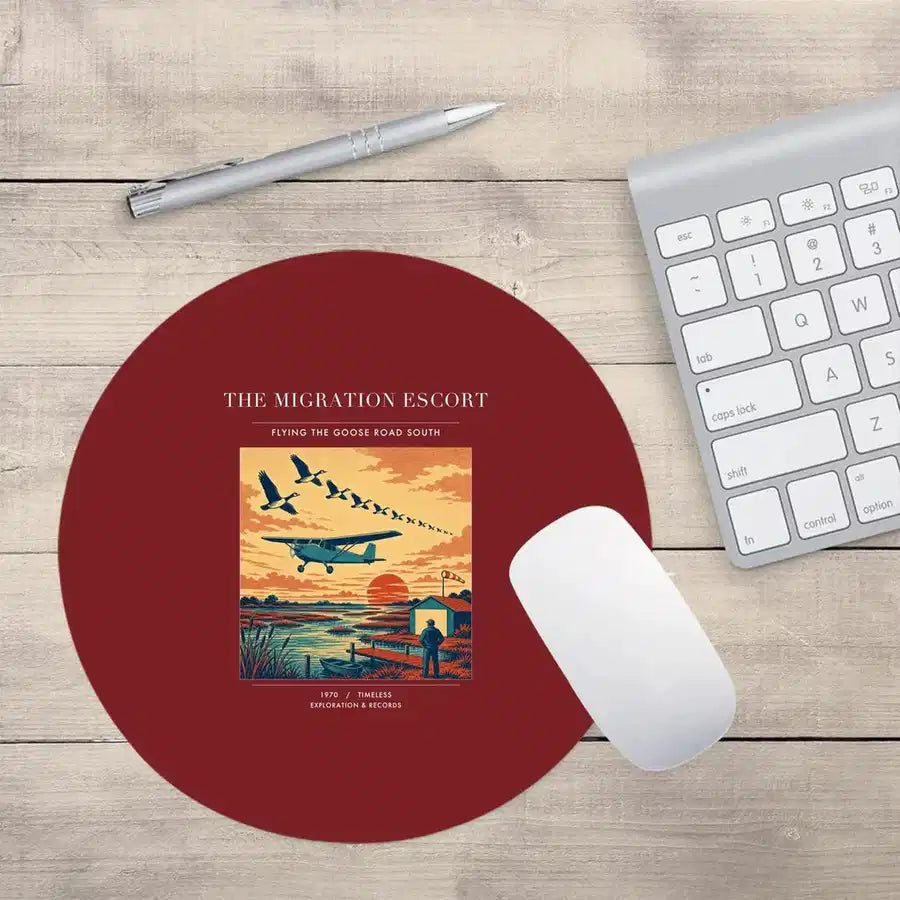 VINTAGE G4448 - The Migration Escort - Designed Mouse Pads design on darkred round