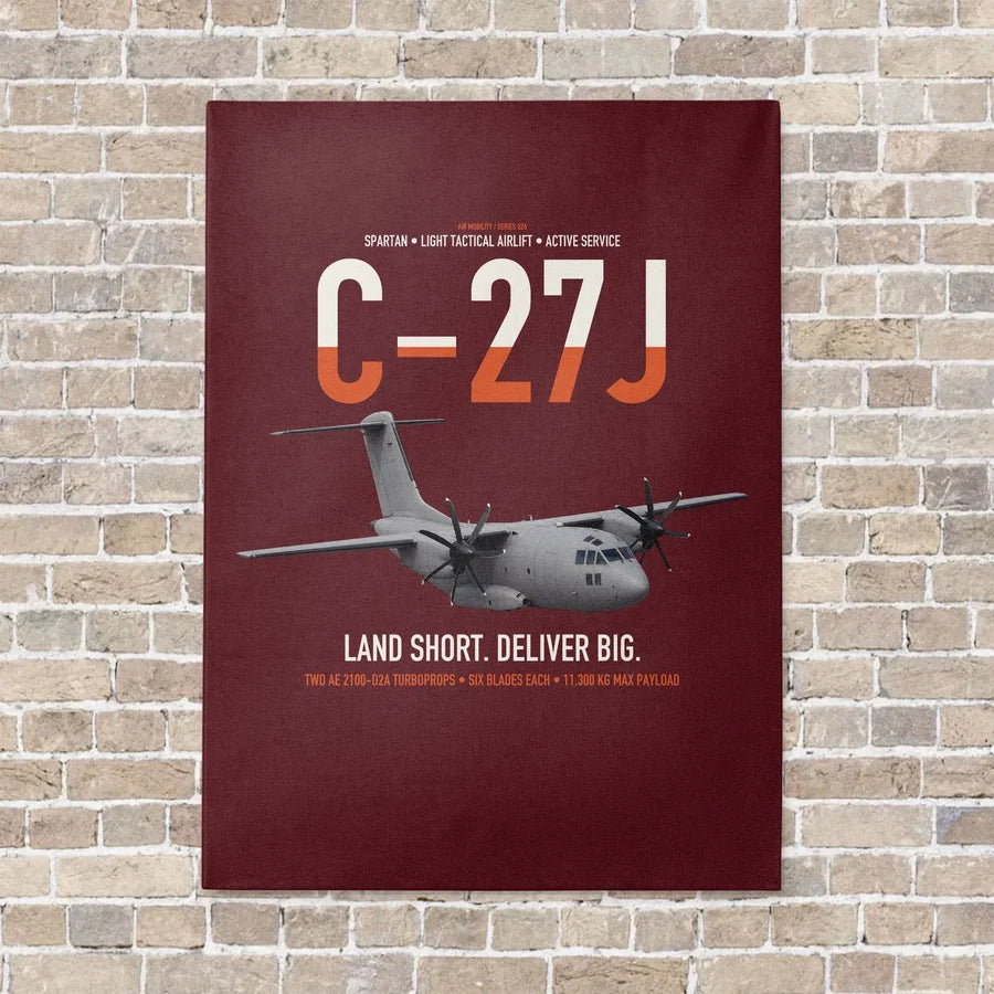 C-27J Spartan vertical canvas print - no frame - dark red background