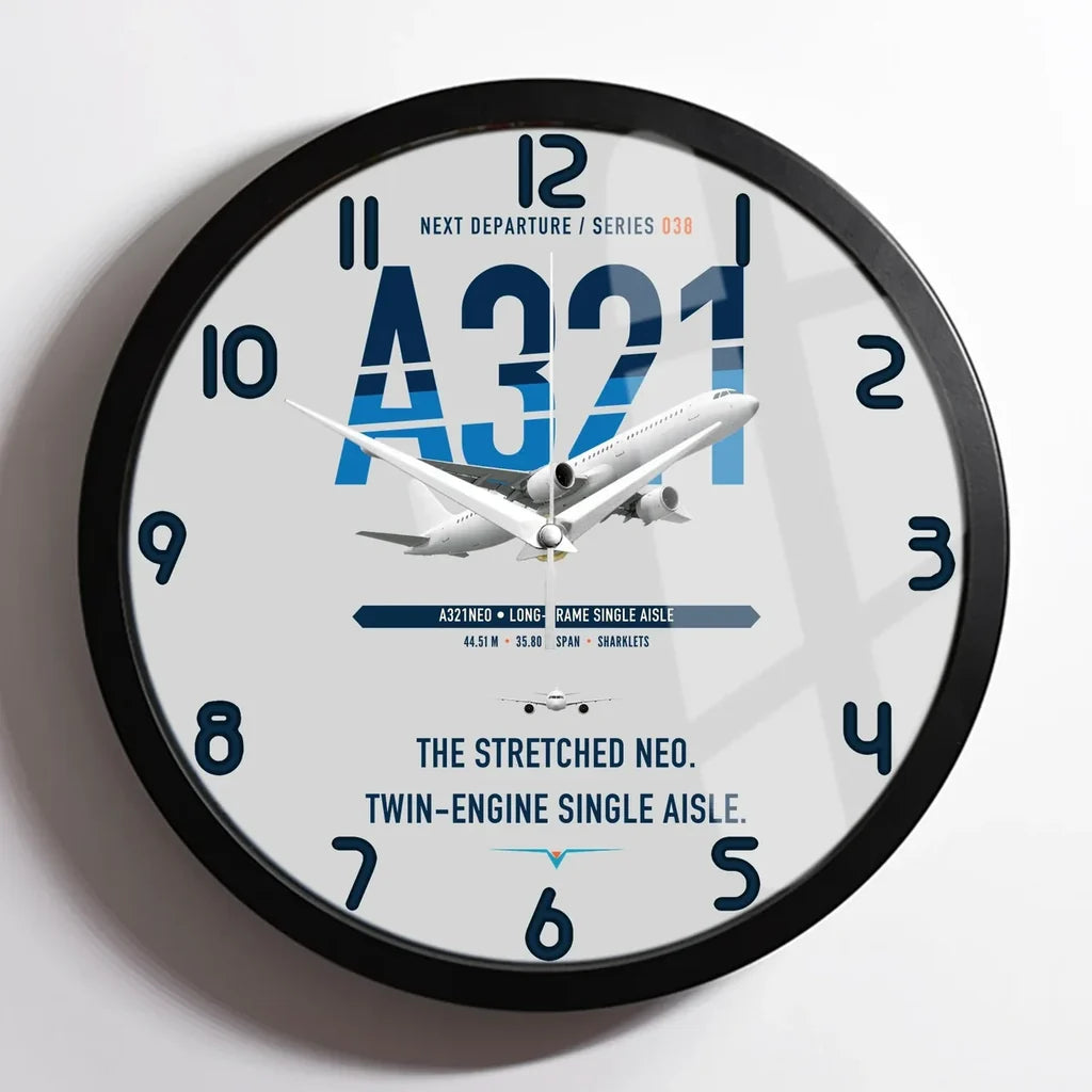 Airbus A321neo design on light gray framed wall clock