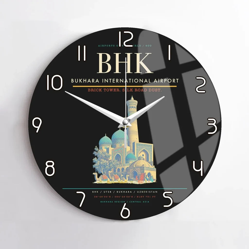 Bukhara International Airport BHK Wall-Clock No-Frame - Black