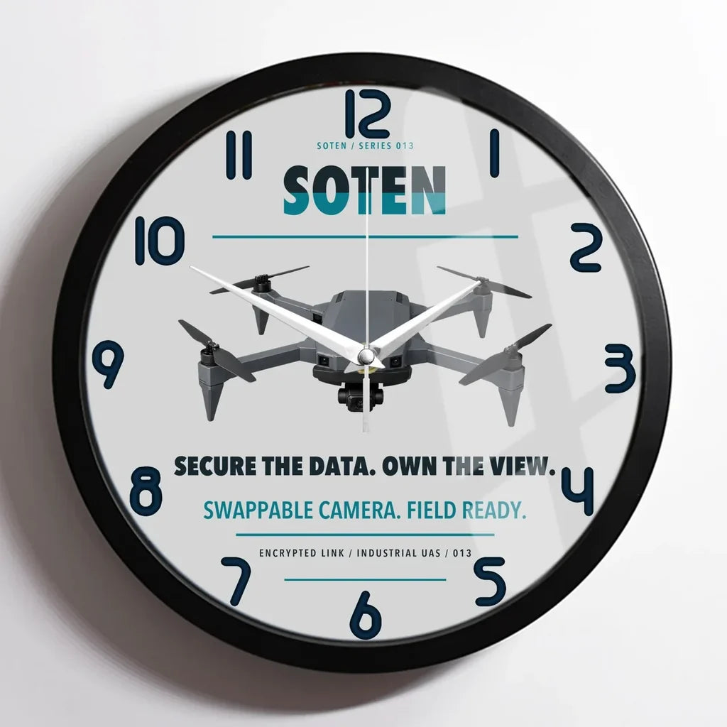 ACSL SOTEN design on light gray framed wall clock