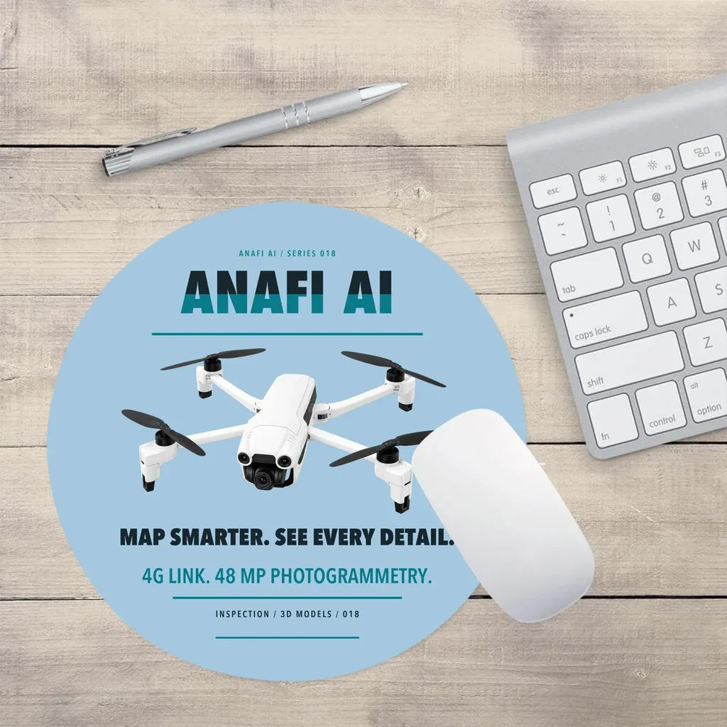 Parrot ANAFI Ai design on light blue round mouse pad