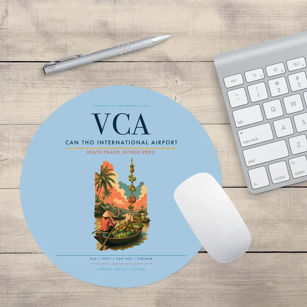 Can Tho International Airport (VCA) design on light blue round mouse pad