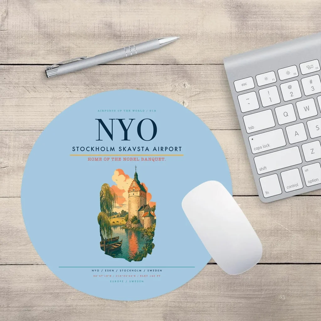 Stockholm Skavsta Airport (NYO) design on light blue round mouse pad