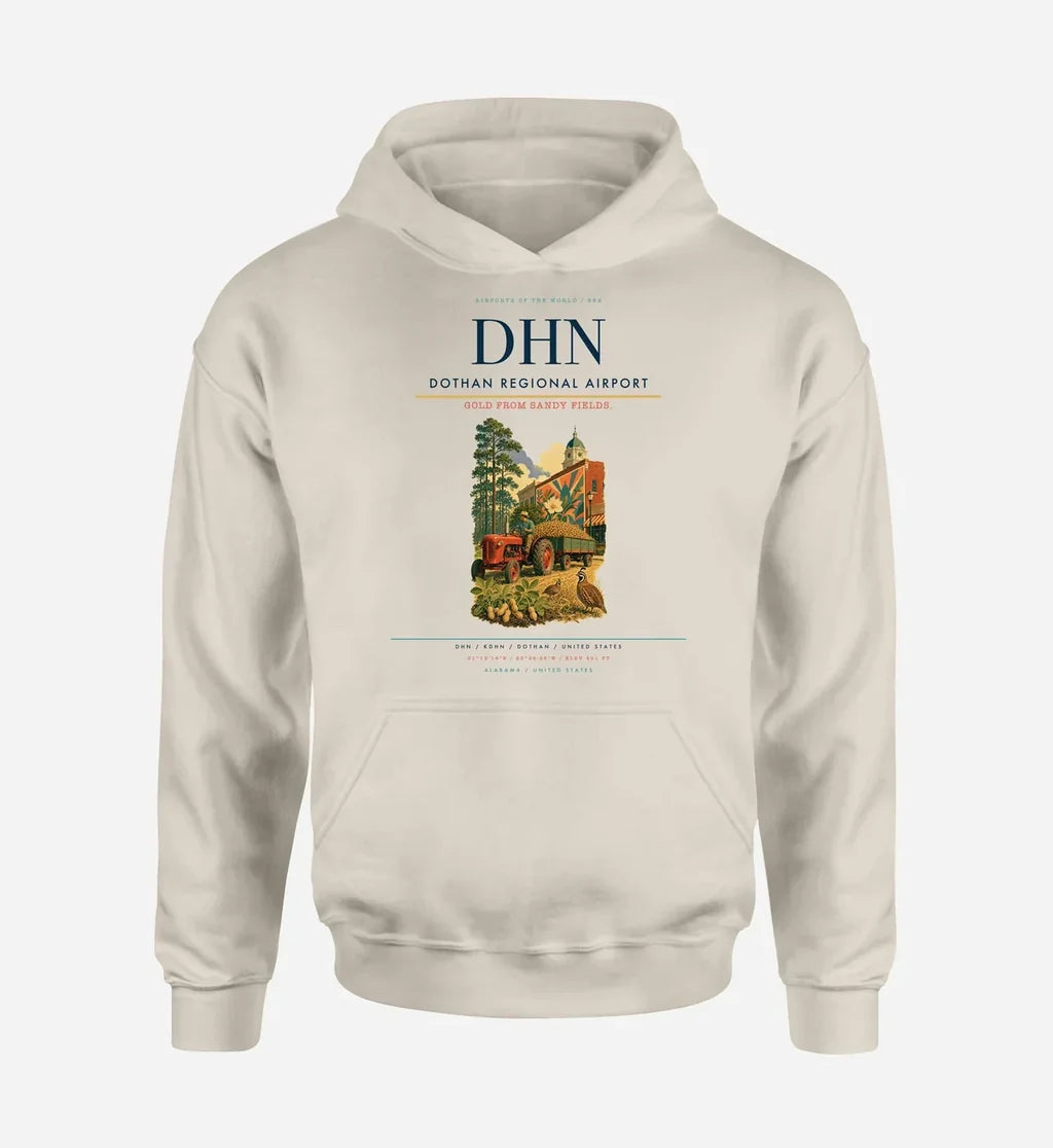 Dothan Regional Airport (DHN) design on khaki hoodie single-side print
