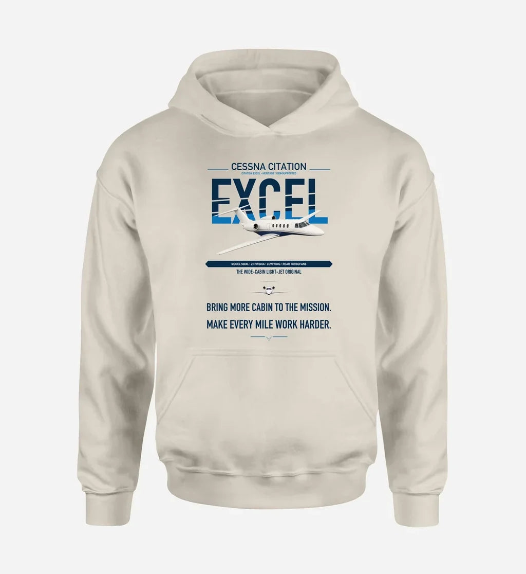 Cessna Citation Excel design on khaki double-side hoodie, single-side print