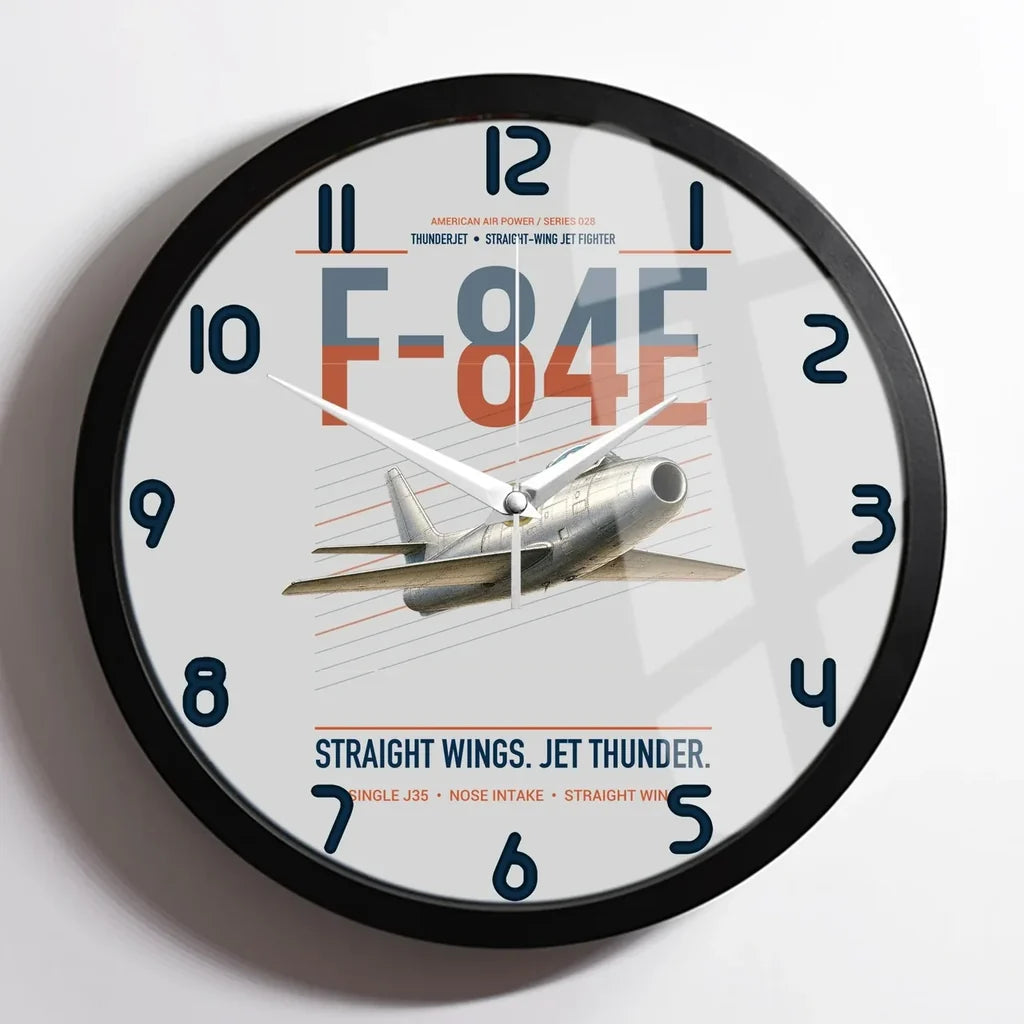 F-84E Thunderjet design on light gray framed wall clock