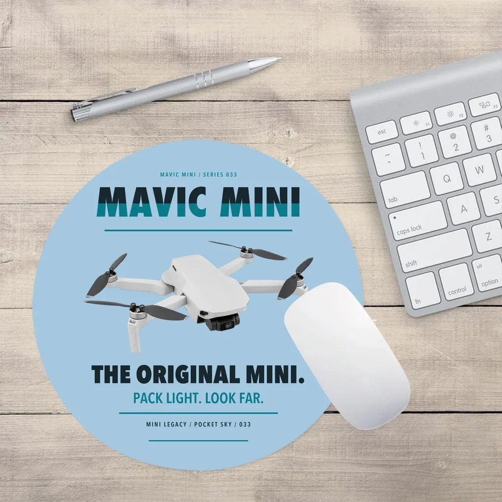 DJI Mavic Mini design on light blue round mouse pad