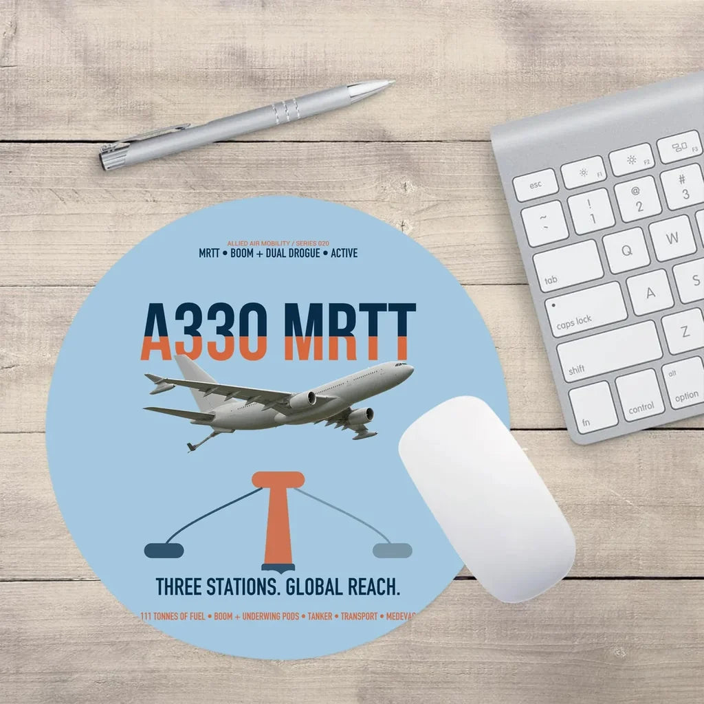 Airbus A330 MRTT design on light blue round mouse pad