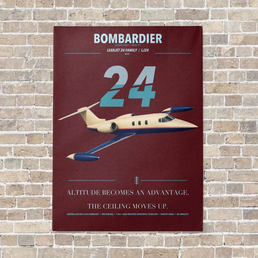 Bombardier Learjet 24 vertical canvas print - no frame - dark red background