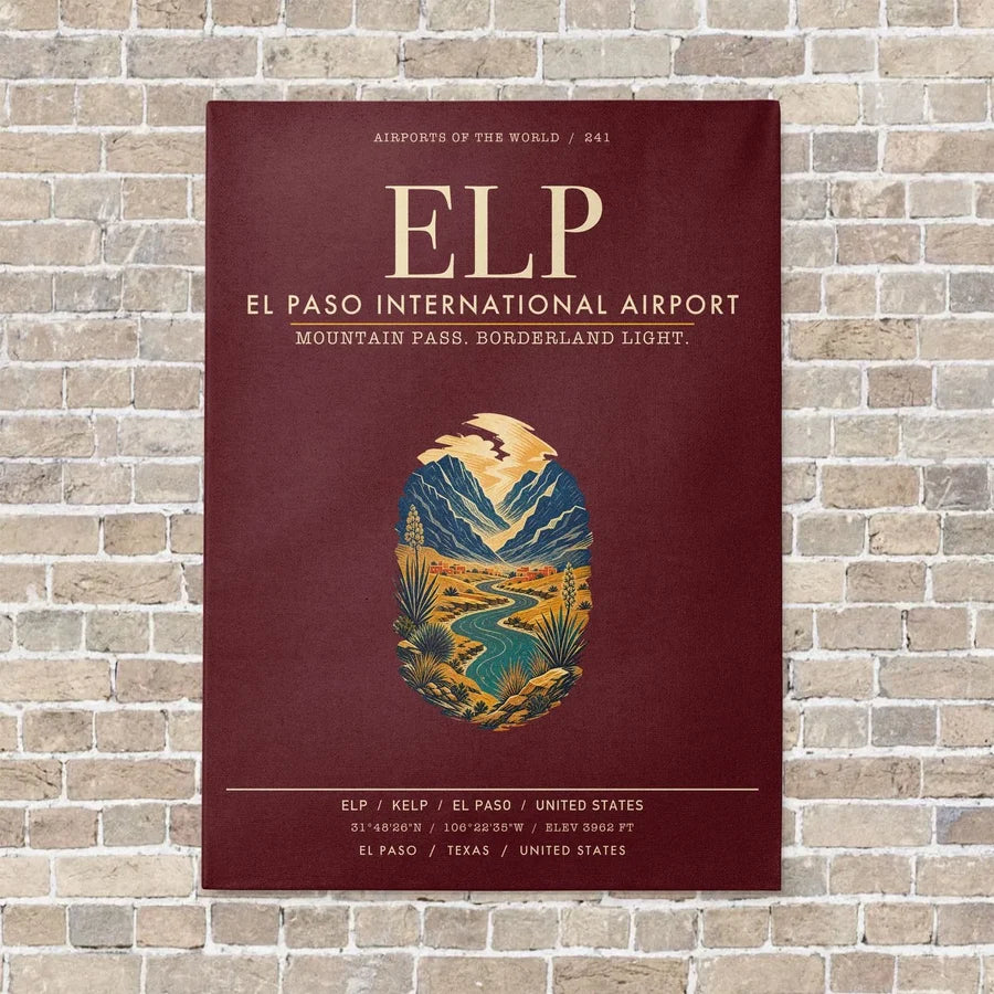 El Paso International Airport ELP vertical canvas print - no frame - dark red background