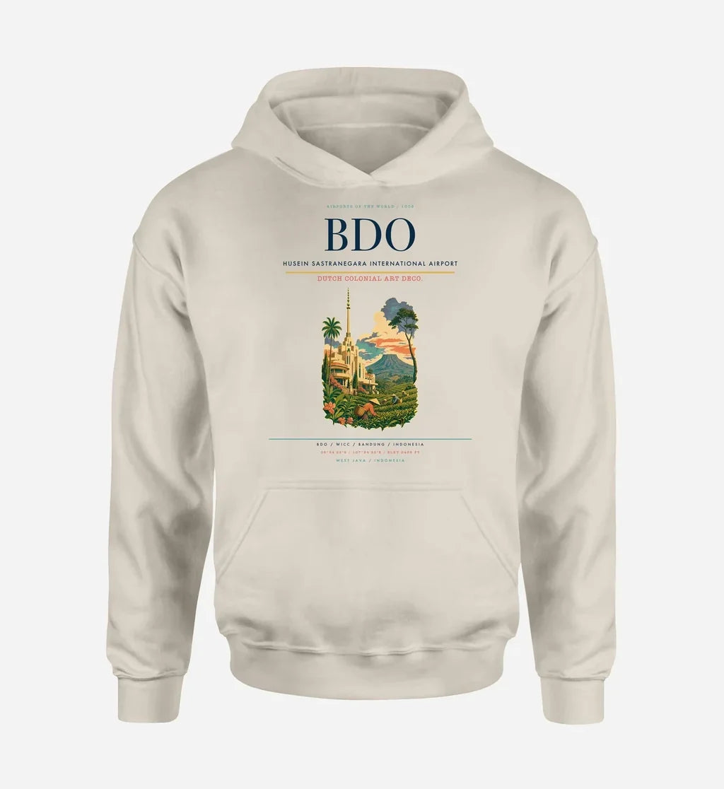 Husein Sastranegara International Airport (BDO) design on khaki hoodie single-side print
