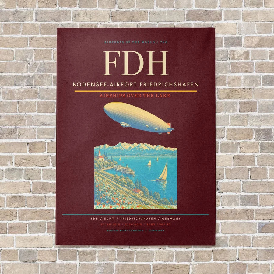 Bodensee-Airport Friedrichshafen FDH vertical canvas print - no frame - dark red background