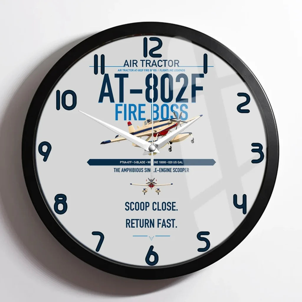 Air Tractor AT-802F Fire Boss design on light gray framed wall clock