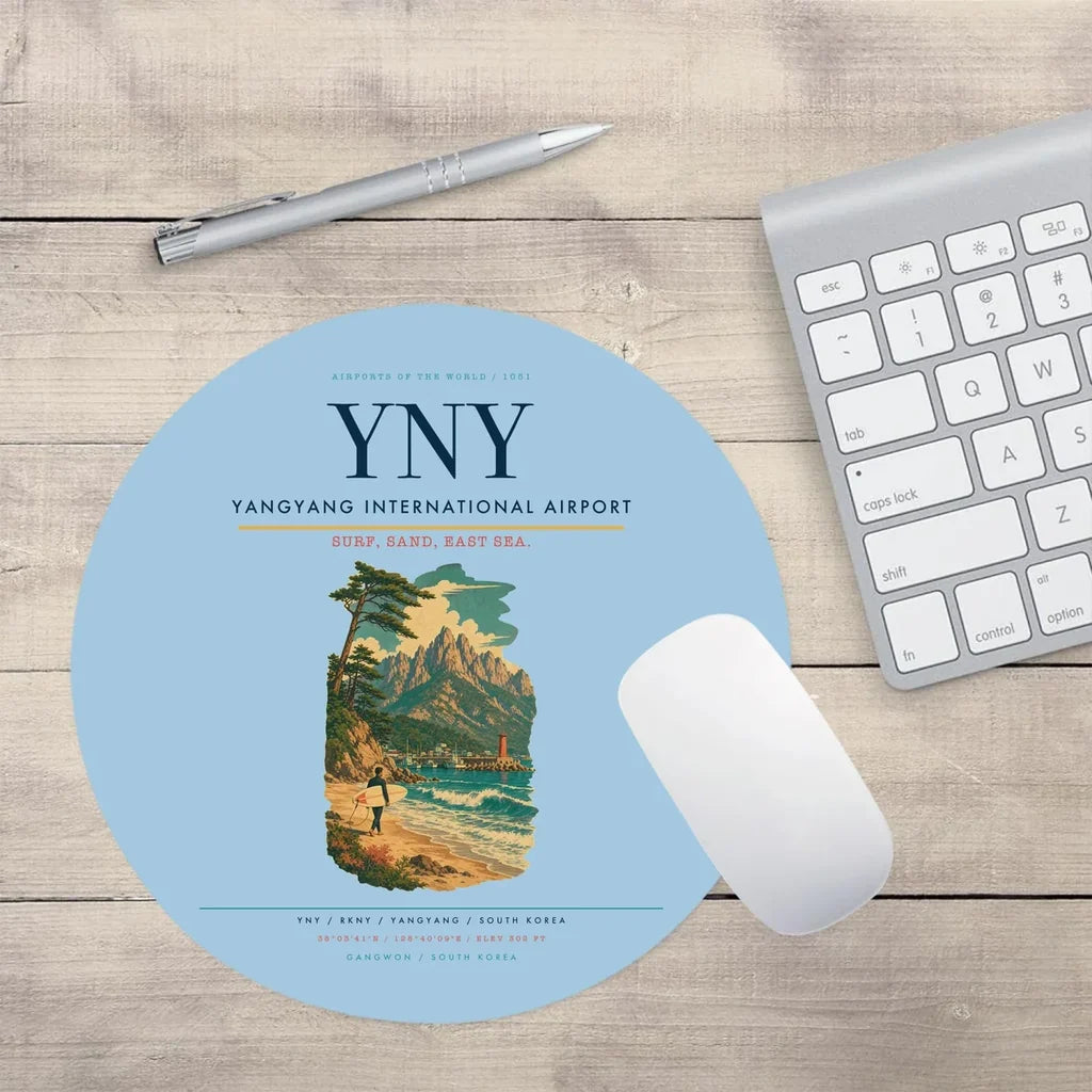 Yangyang International Airport (YNY) design on light blue round mouse pad
