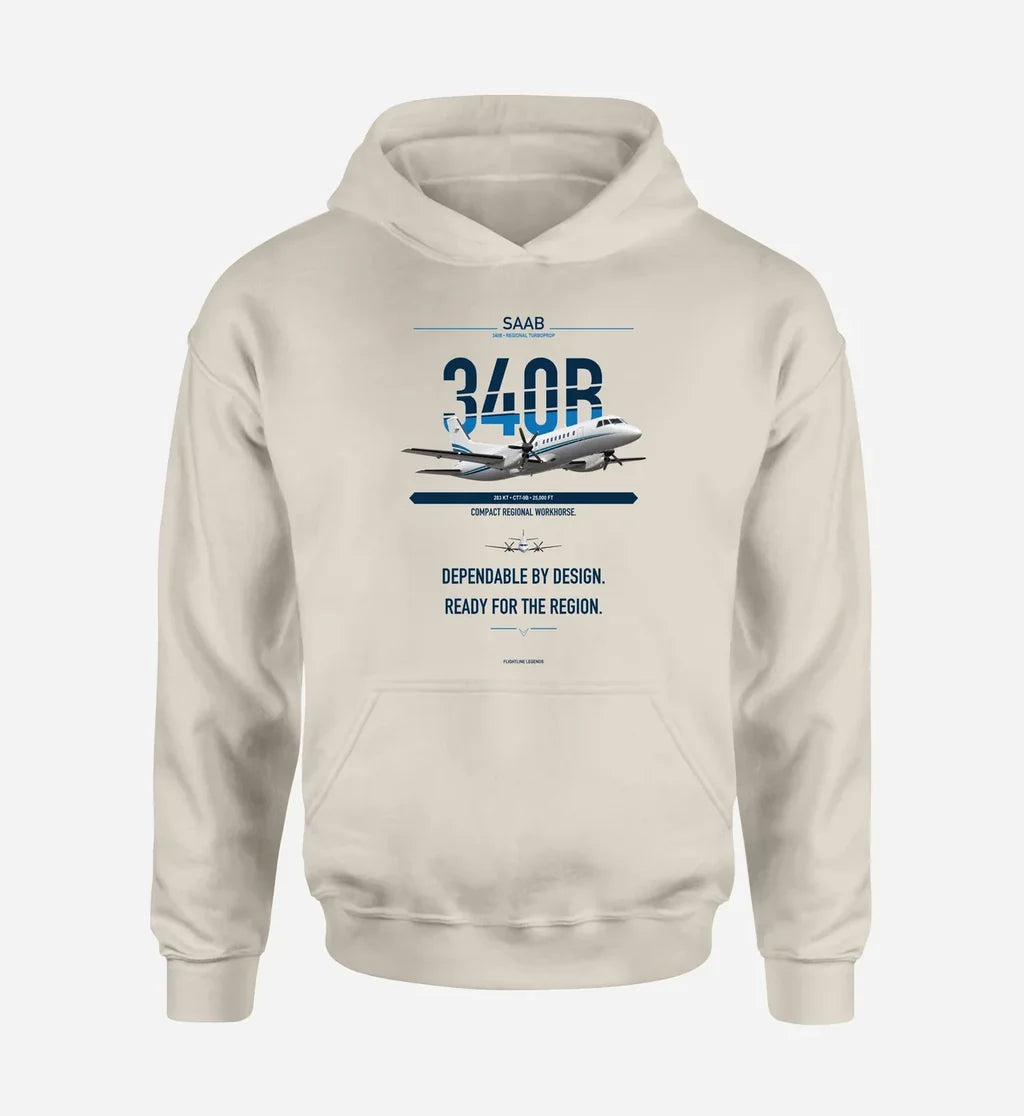 Saab 340B design on khaki hoodie single side