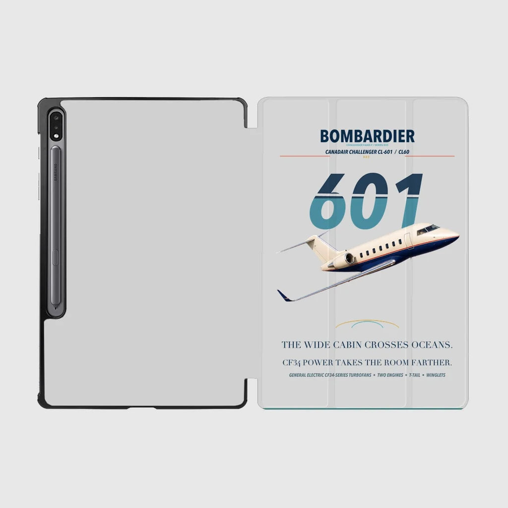 Bombardier Challenger 601 design on light gray samsung tablet tablet case