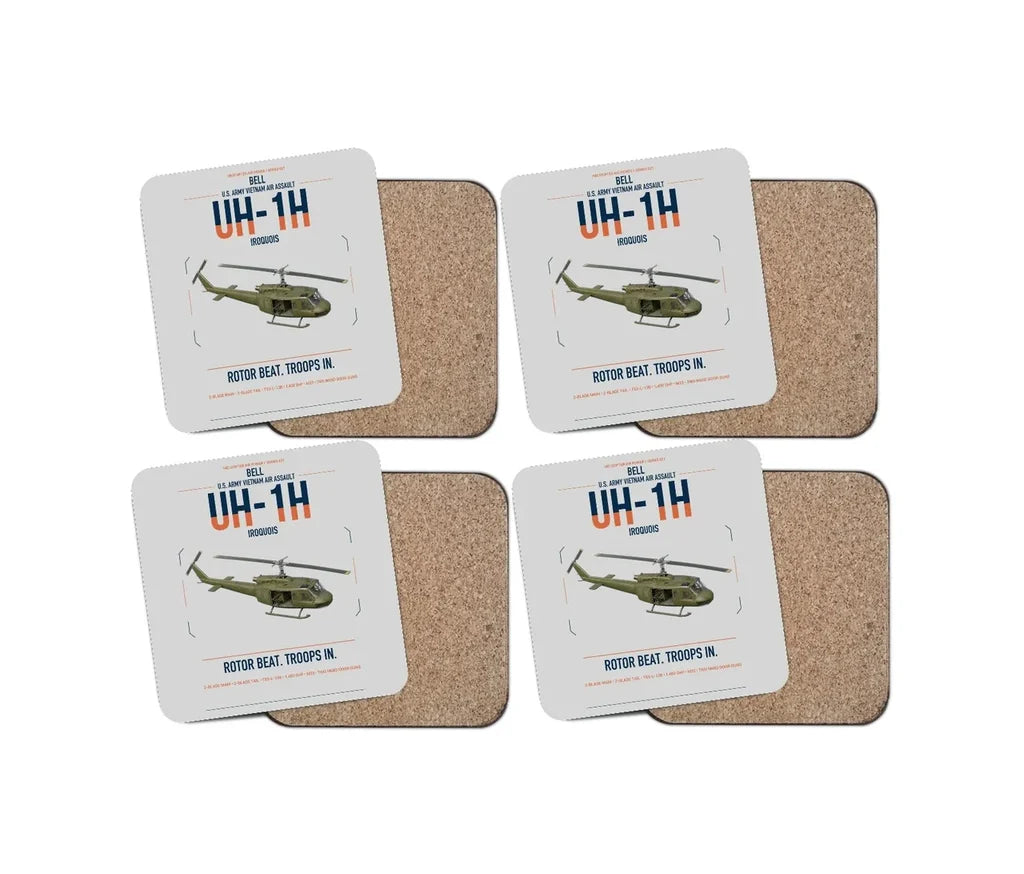 Bell UH-1H Iroquois design on light gray 4 pieces set coaster
