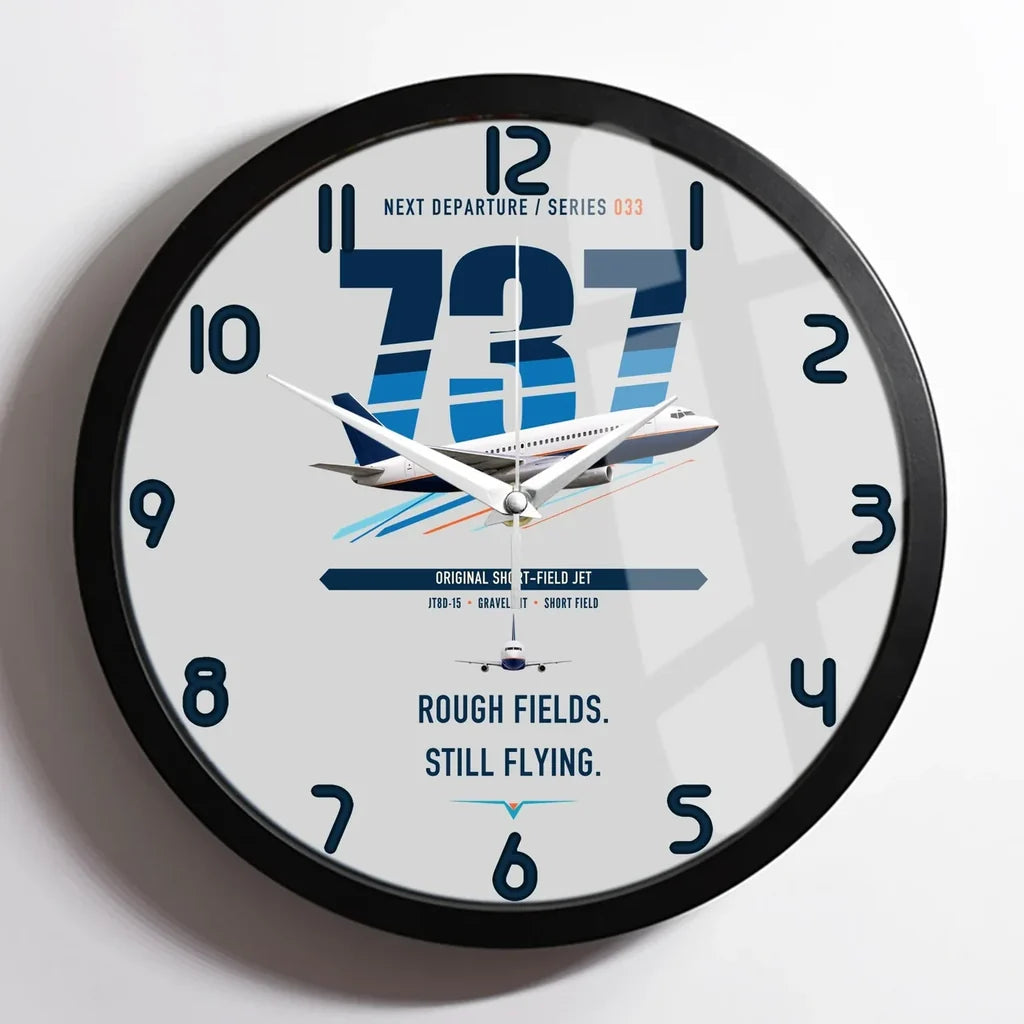 Boeing 737-200 design on light gray framed wall clock