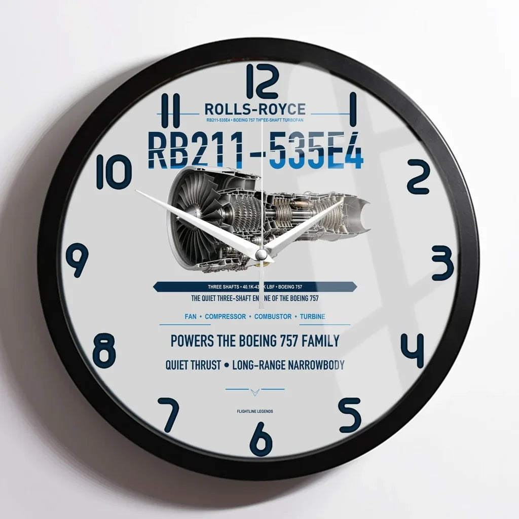 RB211-535E4 design on light gray framed wall clock