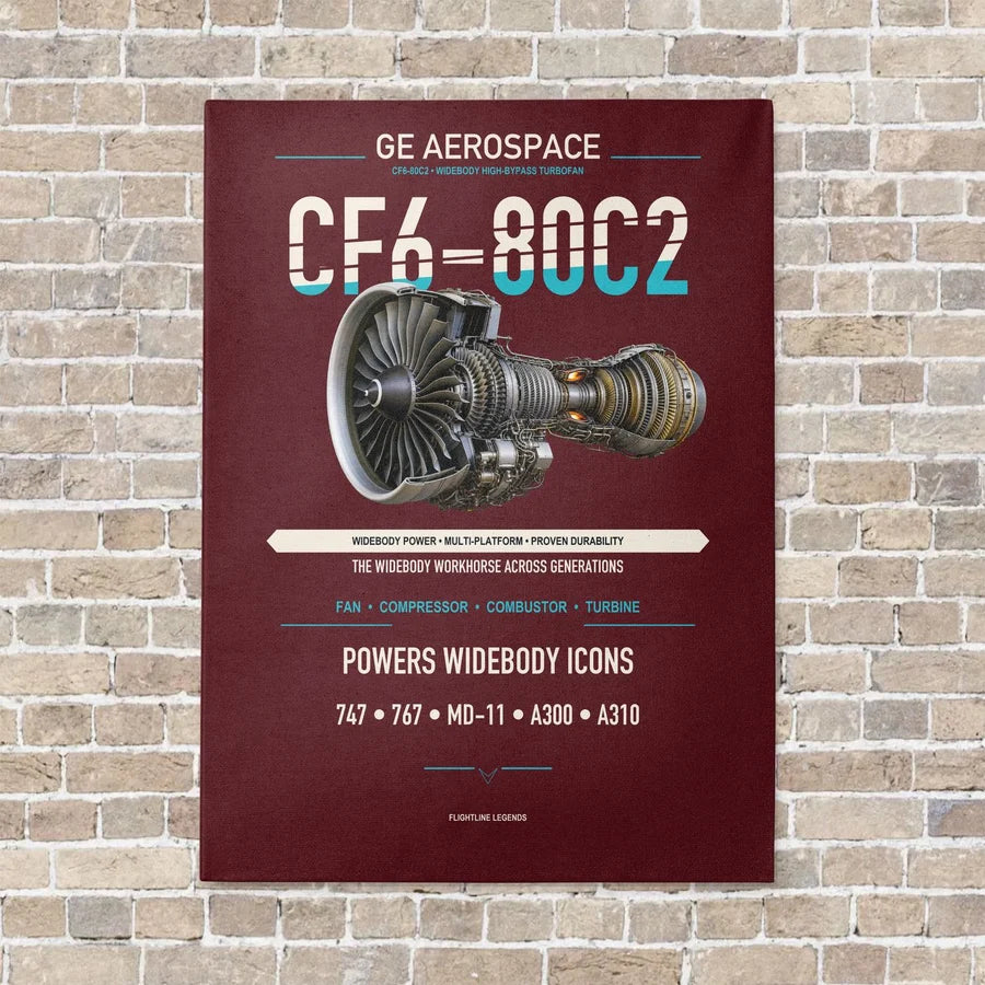 CF6-80C2 vertical canvas print - no frame - dark red background