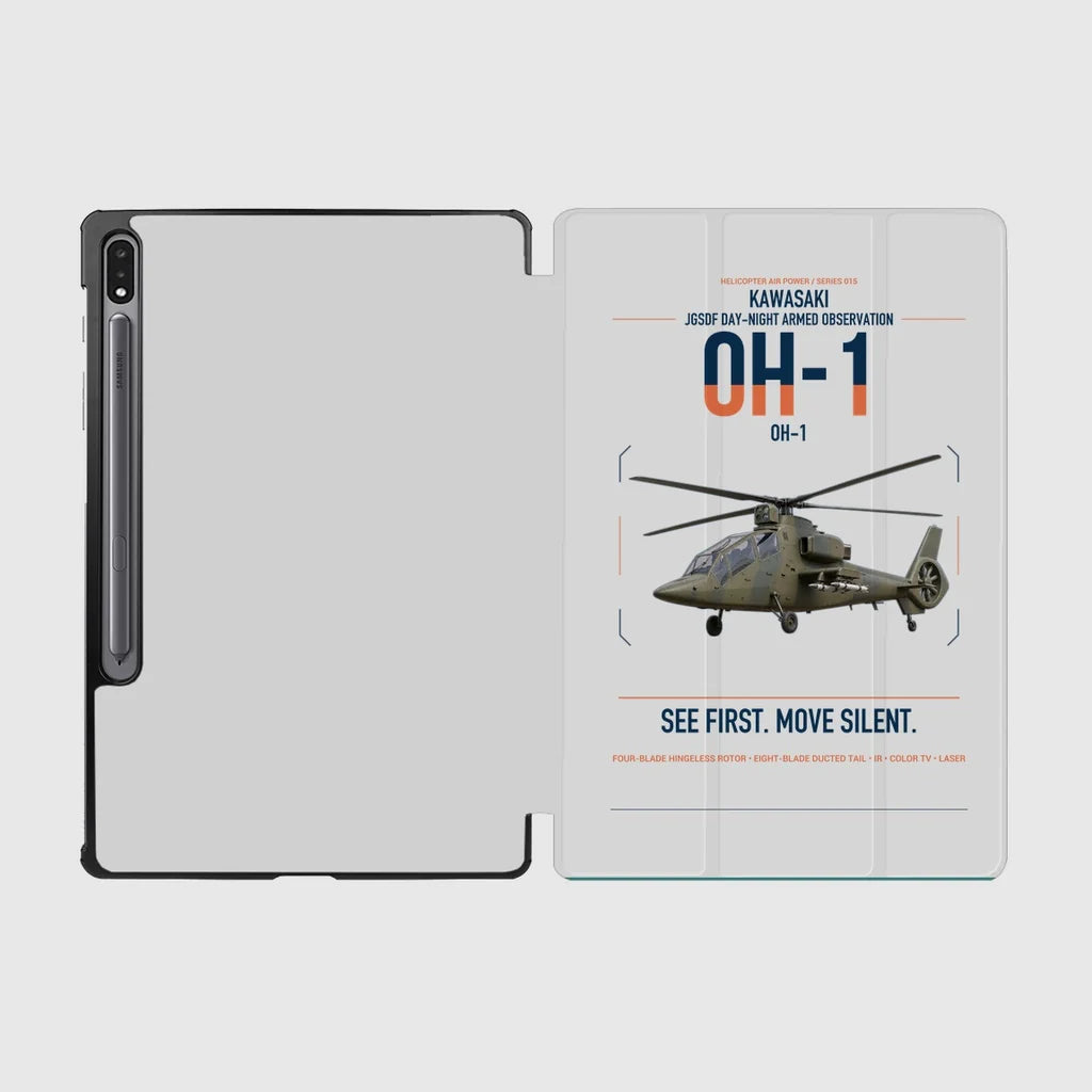 Kawasaki OH-1 design on light gray samsung tablet tablet case