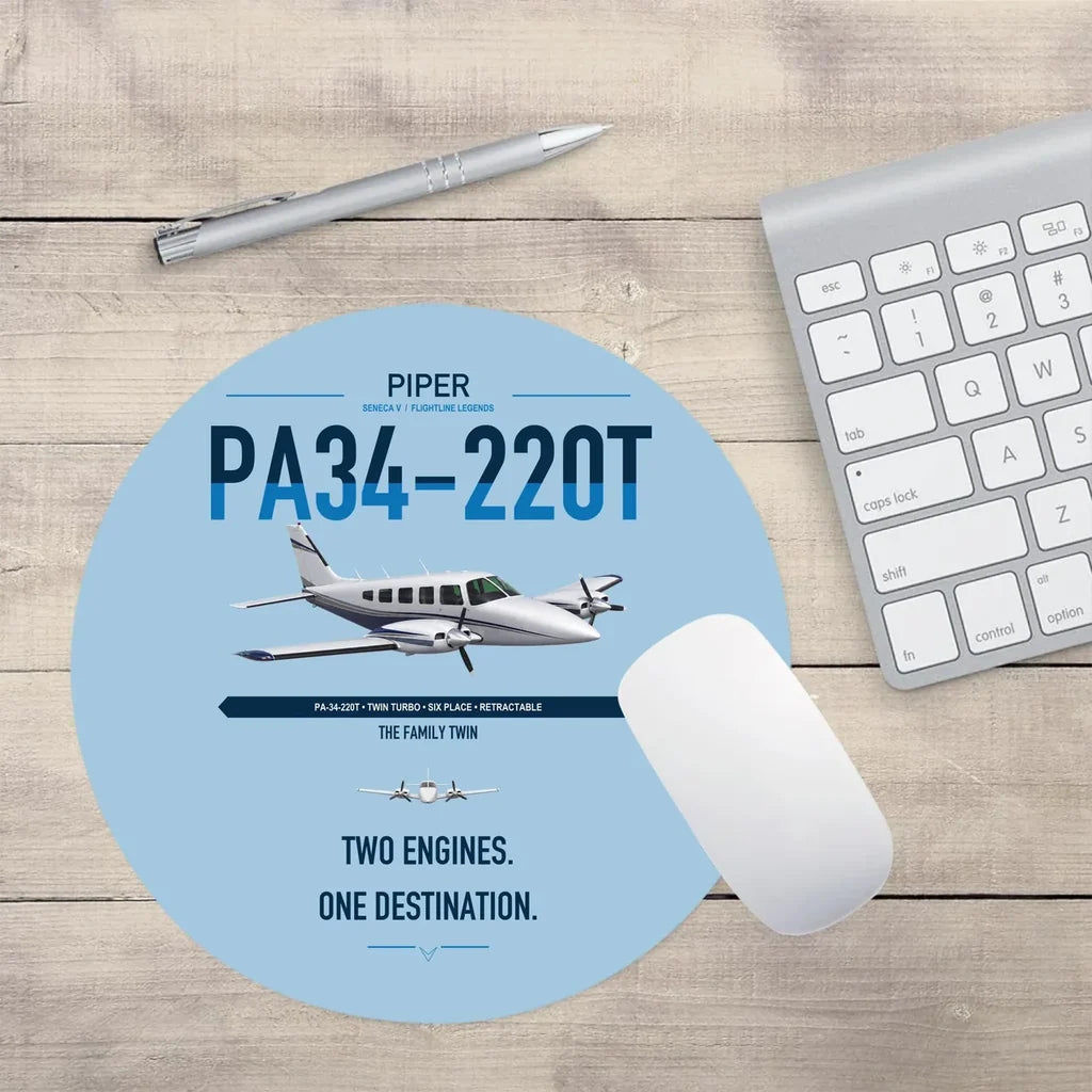 Piper PA-34-220T Seneca V design on light blue round mouse pad