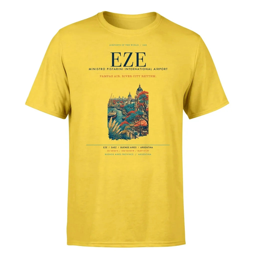 Buenos Aires Airport (EZE) T-Shirt single-side front print in Yellow | buenos-aires-eze-airport-double-side-t-shirt