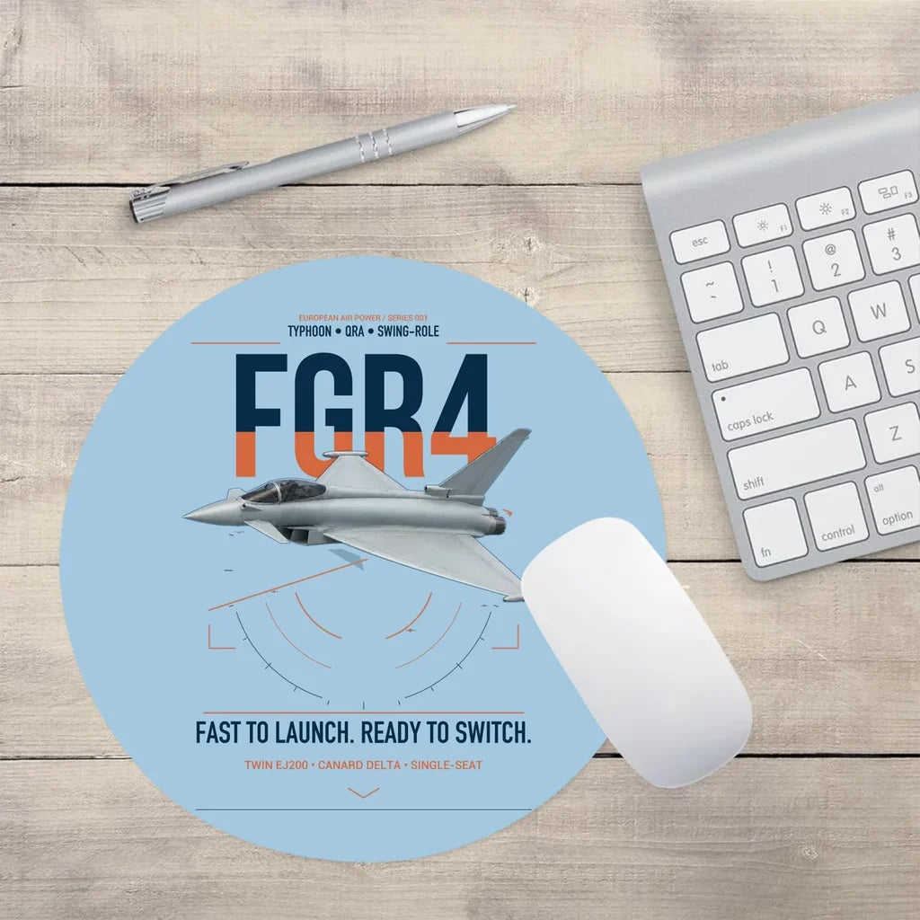 Eurofighter Typhoon FGR4 design on light blue round mouse pad