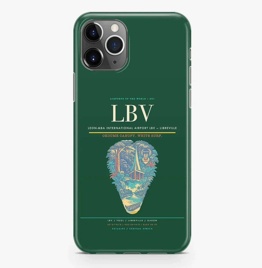 Libreville Airport (LBV) design on dark green iPhone 16 Pro MagSafe case