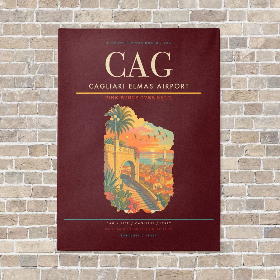 Cagliari Elmas Airport CAG - Canvas No Frame - Dark Red