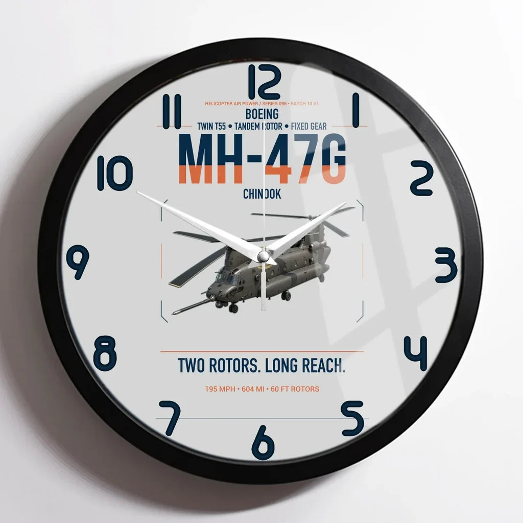 Boeing MH-47G Chinook design on light gray framed wall clock