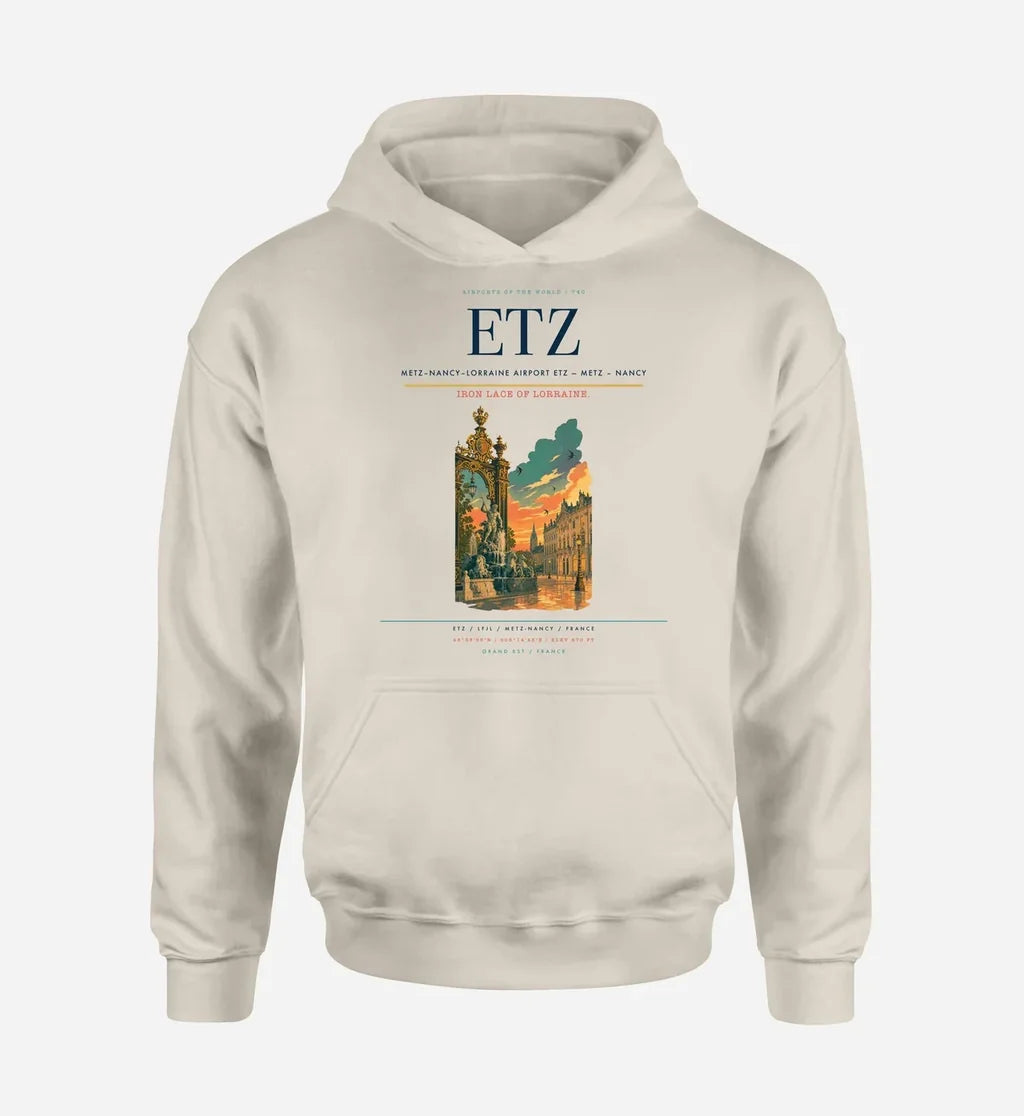 Metz–Nancy–Lorraine Airport (ETZ) design on khaki hoodie single-side print