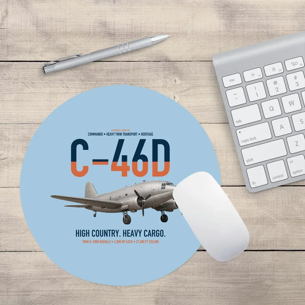 C-46D Commando design on light blue round mouse pad