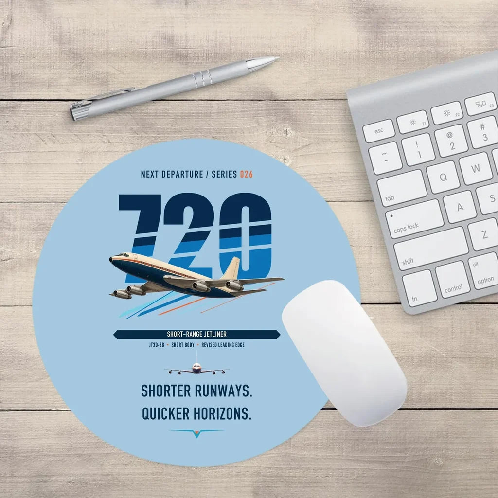 Boeing 720B design on light blue round mouse pad
