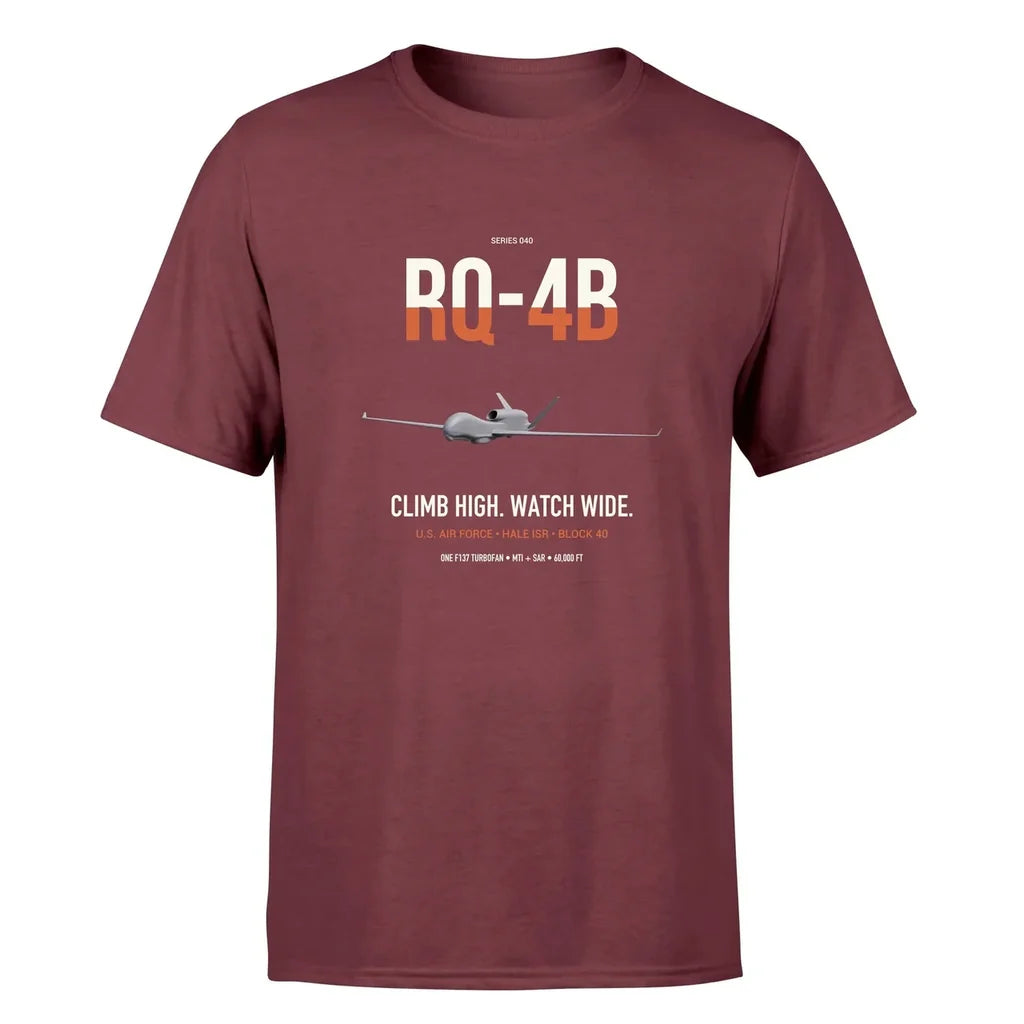RQ-4B Global Hawk design on dark red double-side t-shirt, single-side print