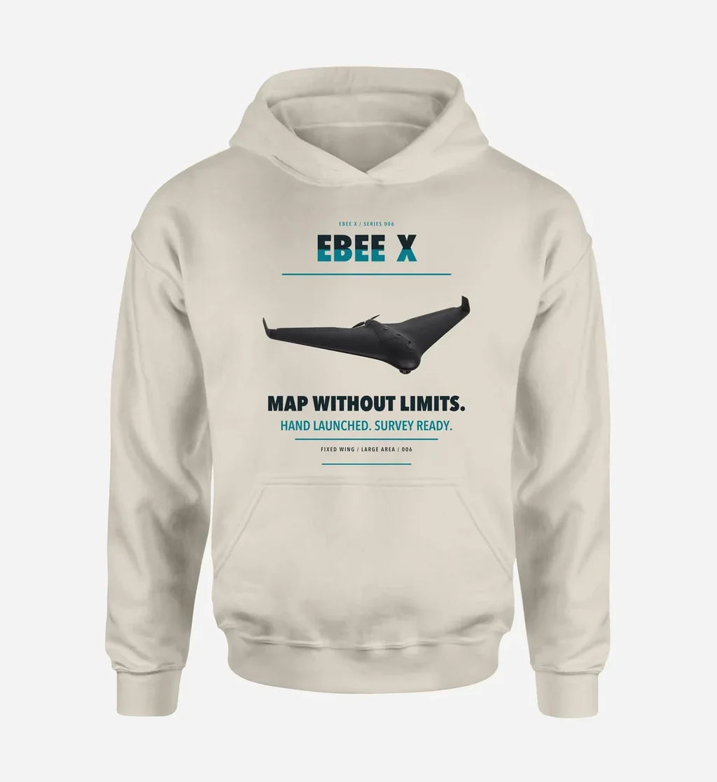 AgEagle eBee X design on khaki hoodie single side