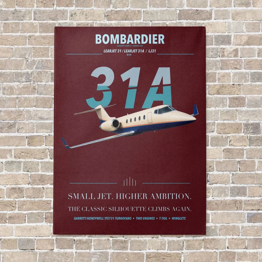 Bombardier Learjet 31A vertical canvas print - no frame - dark red background