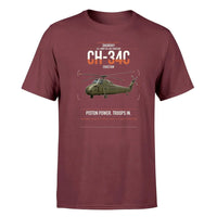 Thumbnail for Sikorsky CH-34C Choctaw design on dark red t-shirt, single-side print