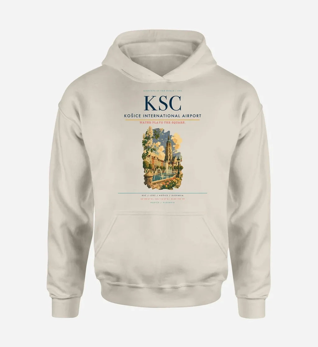 Košice International Airport (KSC) design on khaki hoodie single-side print