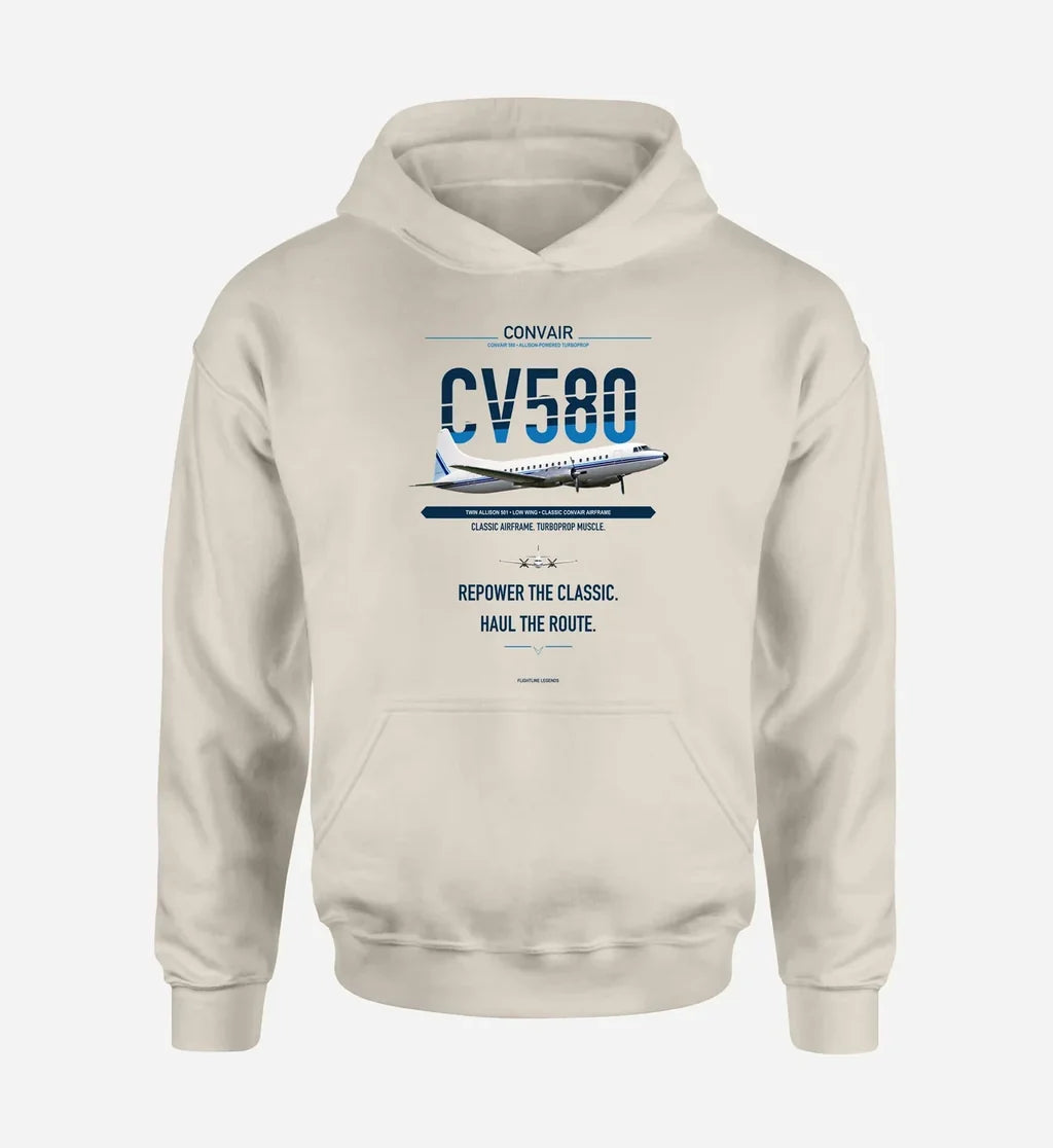 Convair 580 design on khaki hoodie single side