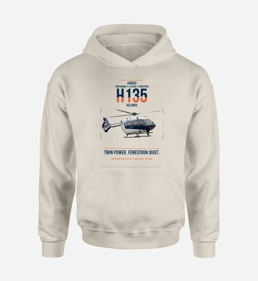 Airbus H135 design on khaki double-side hoodie, single-side print