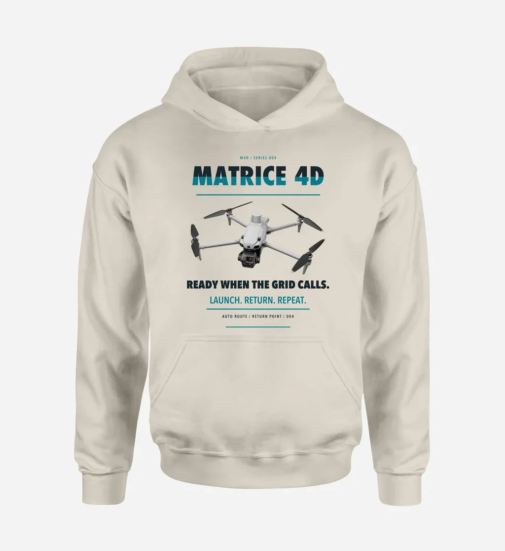 DJI Matrice 4D design on khaki hoodie single side