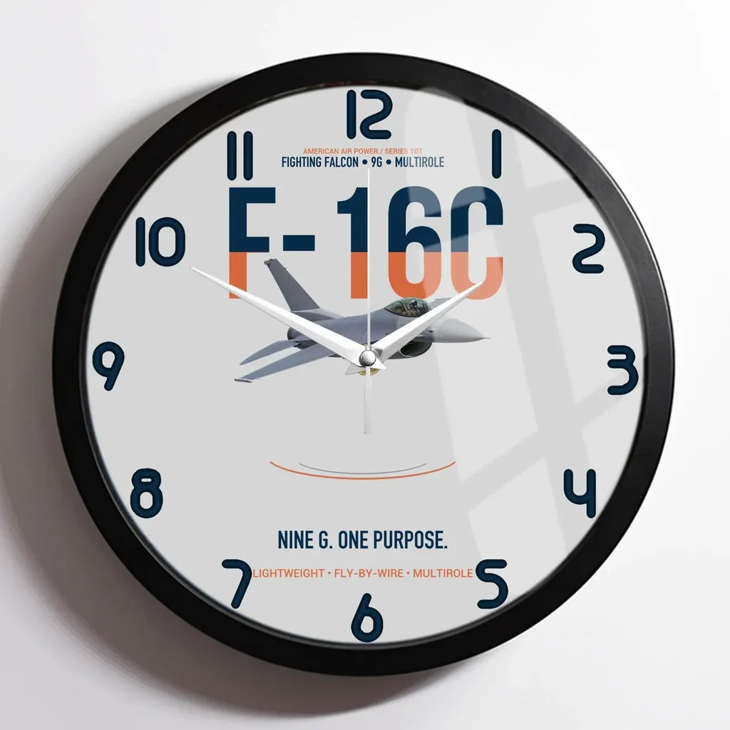 F-16C Fighting Falcon Nine G One Purpose design on light gray framed wall clock