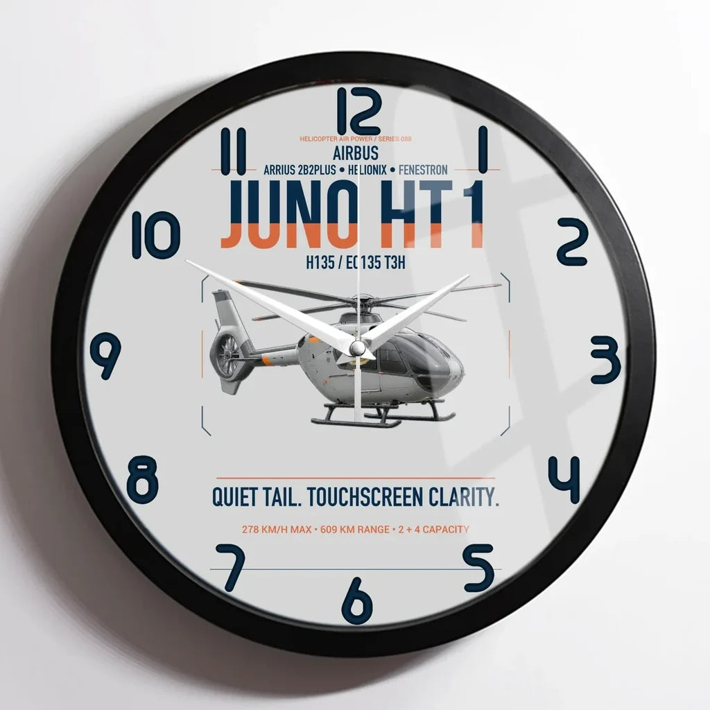 Airbus H135 Juno HT1 design on light gray framed wall clock